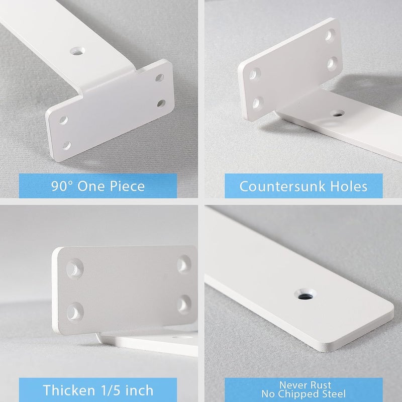 WEKIS Shelf Brackets, Heavy Duty Floating Shelf Brackets 10-Inch Long, 6-Pack Brackets for Shelves, Matte White L Hidden Metal Wall Shelf Support Shelving Brackets, 1/5-Inch Thick 160 lb. Load Capacity - Image 3